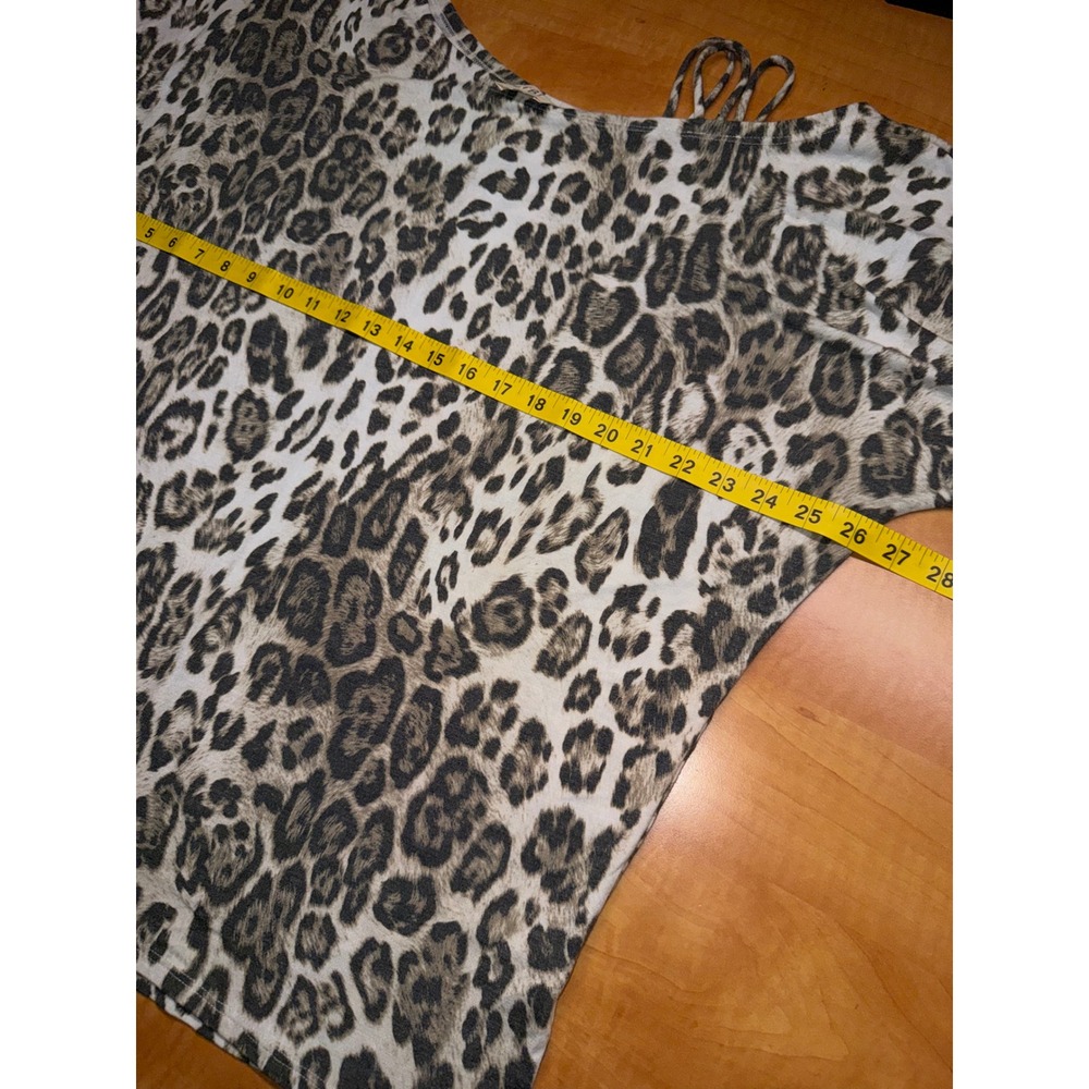 BIBI Leopard Print Cold Shoulder Top XL Asymmetrical Strappy Animal Print Tee - Picture 5 of 6